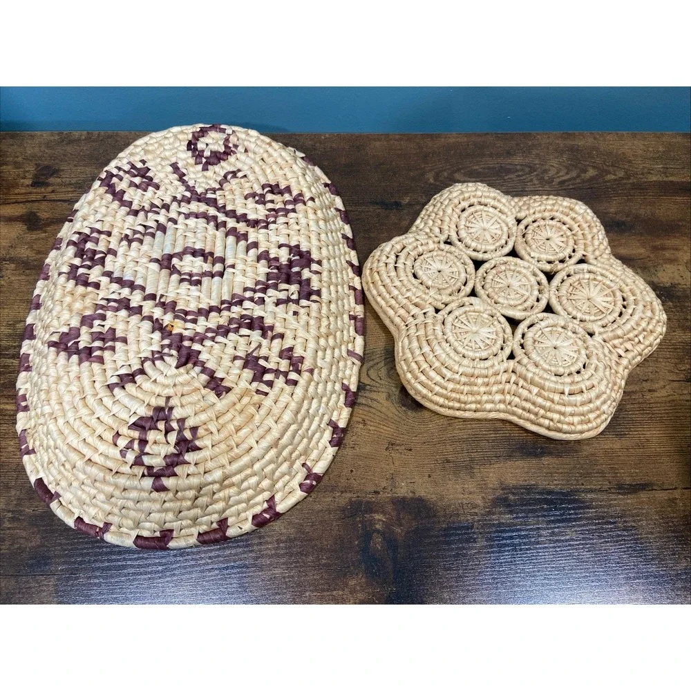 Set Of Woven Baskets Oval And Star Granny Core Boho Decor - Picture 2 of 7